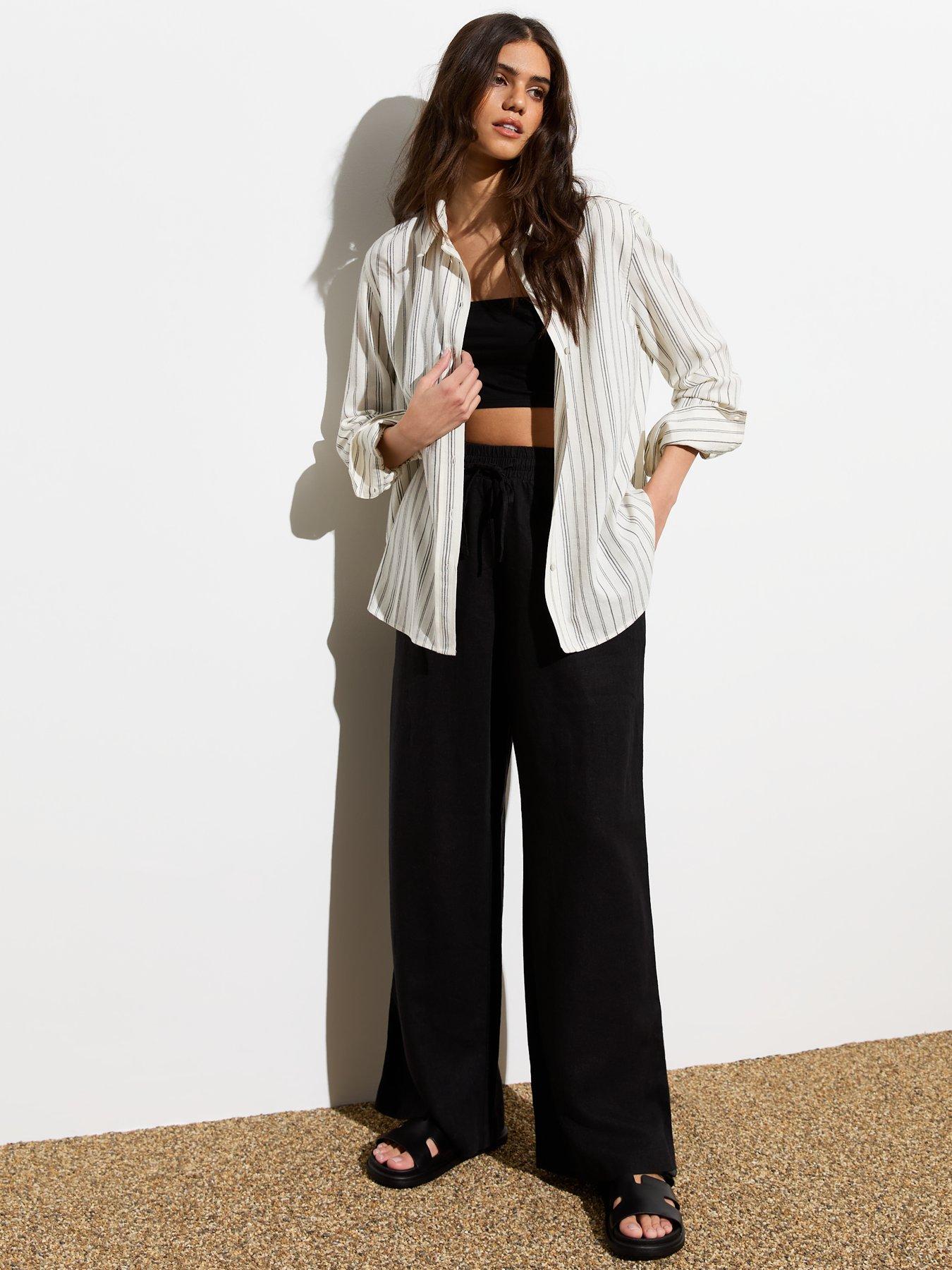 Black linen wide leg trousers shop