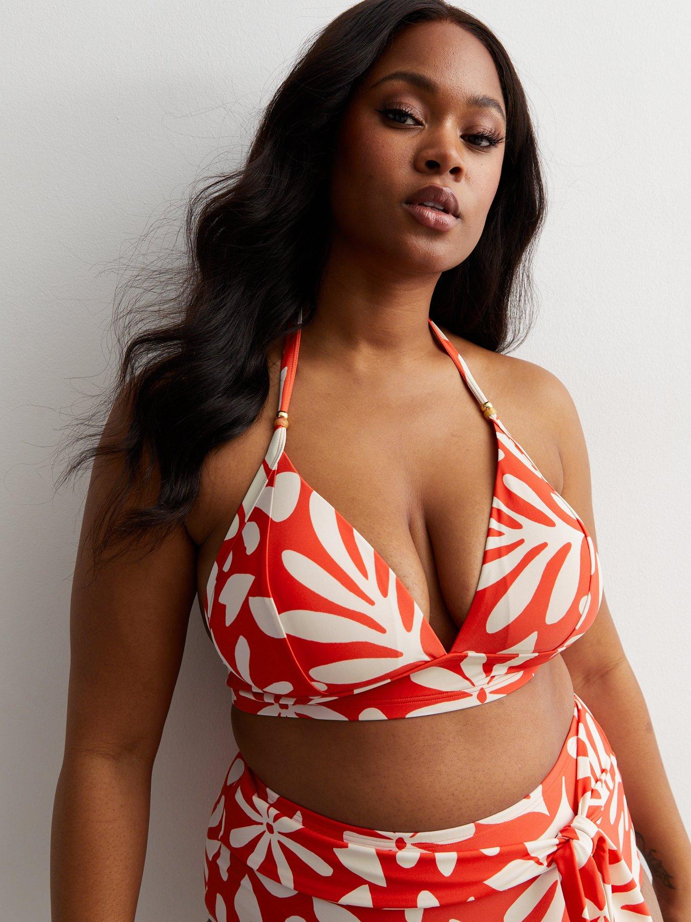 New Look Curves Floral Triangle Bikini Top - Print