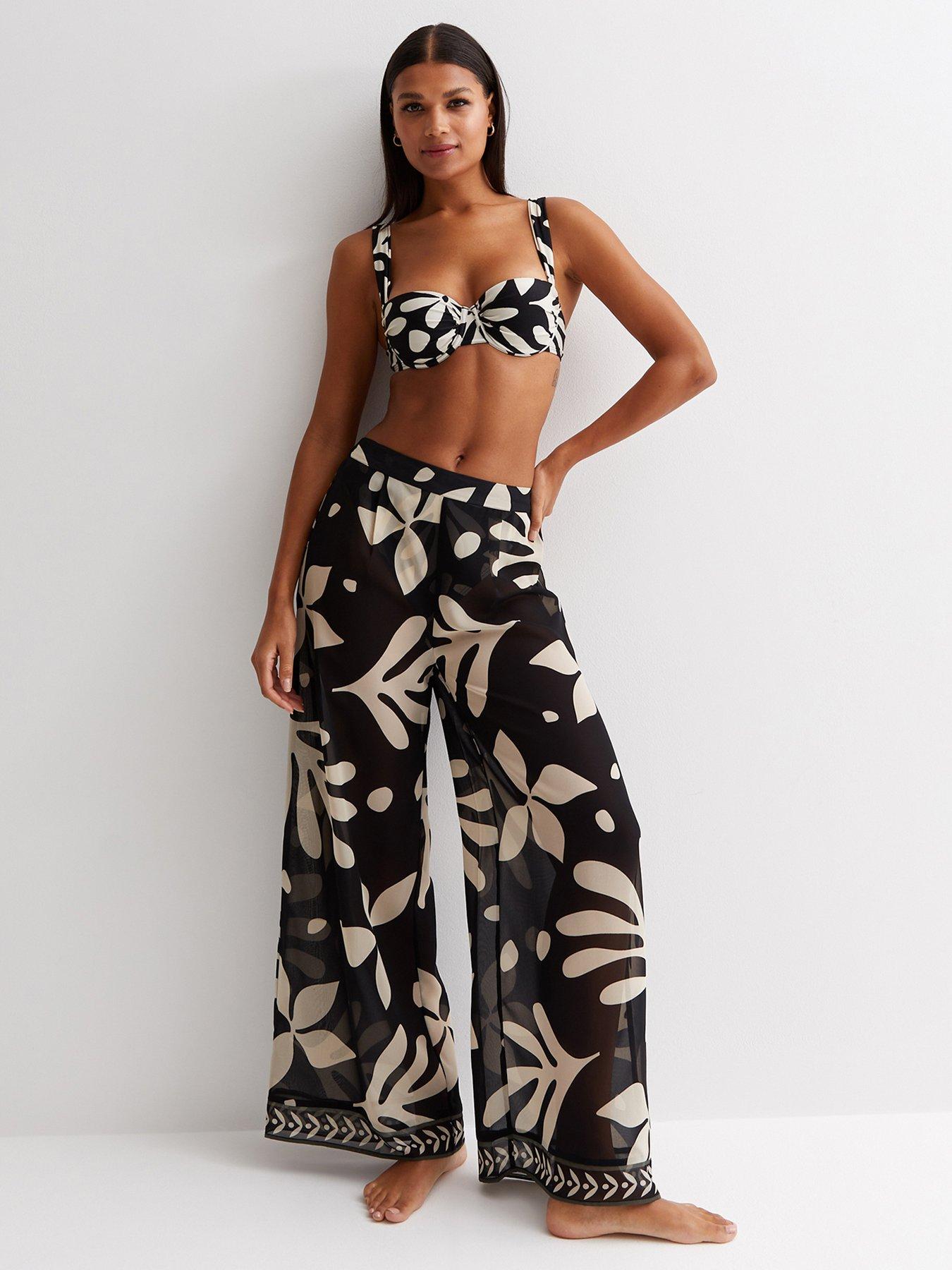 New Look Black Floral Wide Leg Beach Trousers very