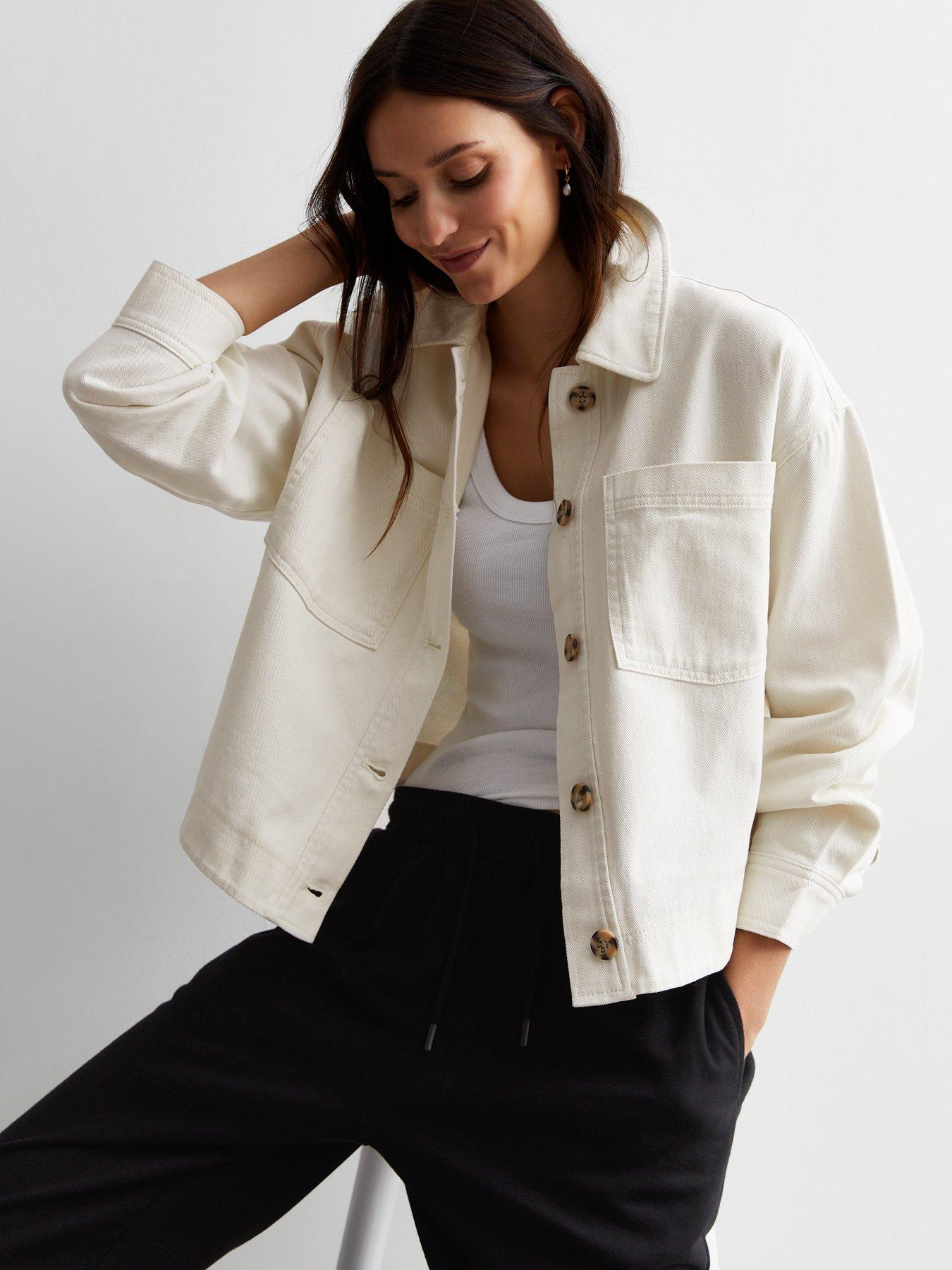 Stone Cotton Pocket Front Crop Shacket