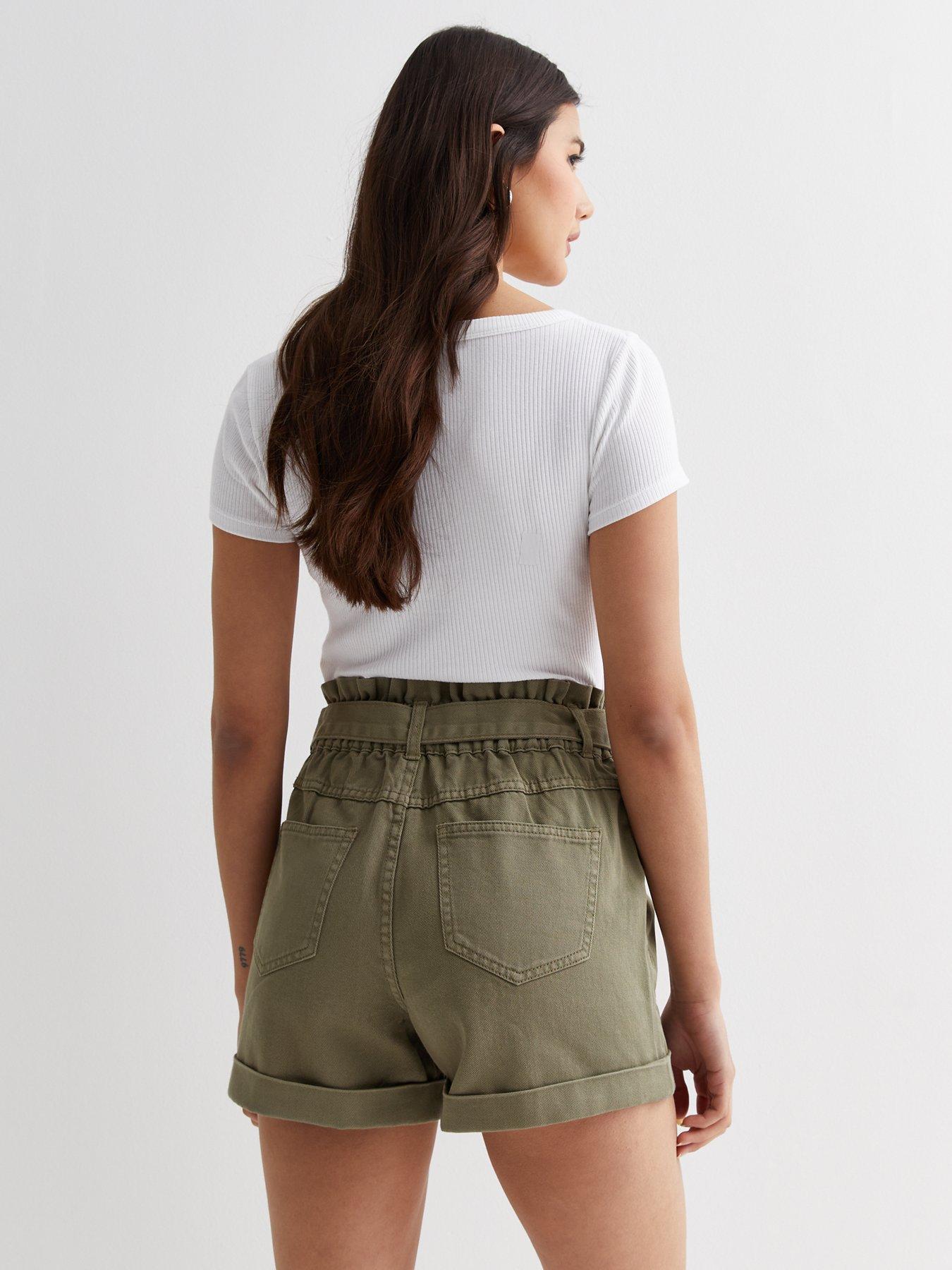 New Look Khaki High Waist Paperbag Shorts Very