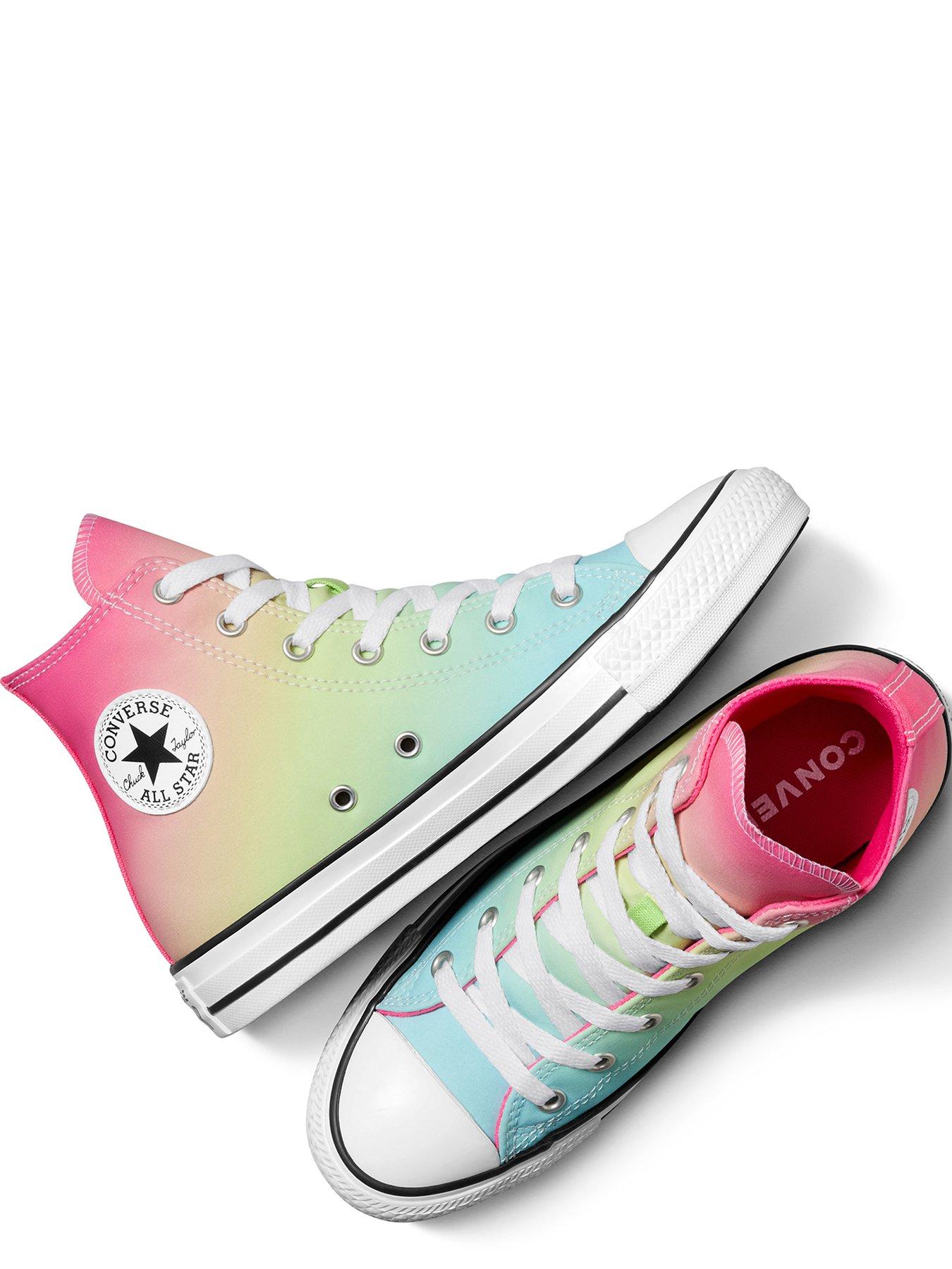 Junior Girls Hyper Brights High Tops Trainers Turquoise Pink