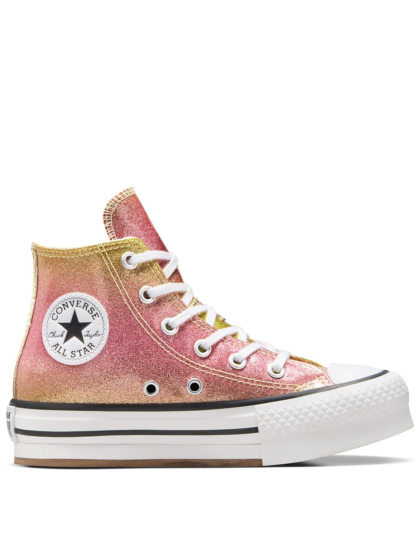 converse kids girls eva lift citrus glitz high tops trainers - multi