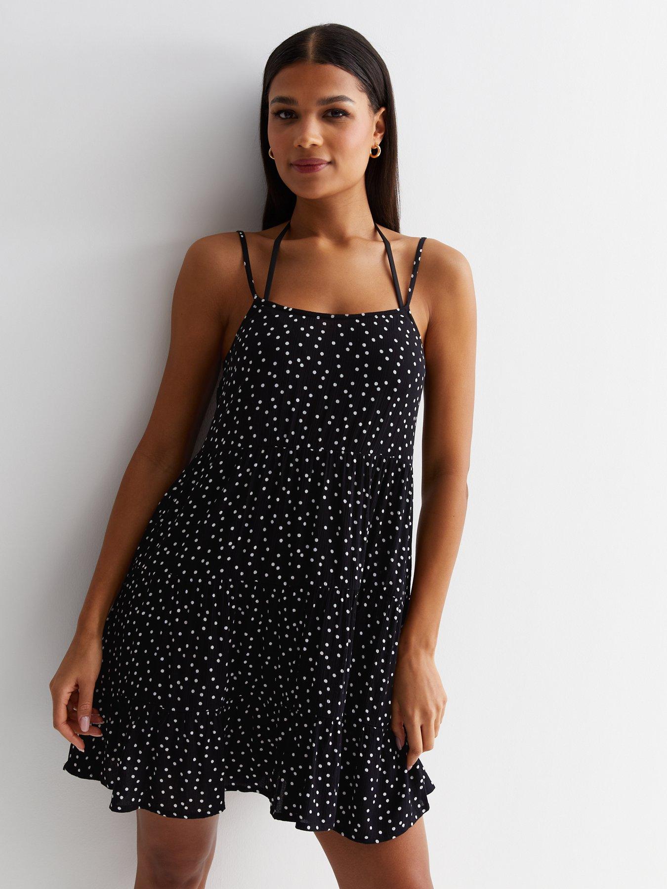 New Look Spot Tiered Mini Beach Dress - Black | very.co.uk