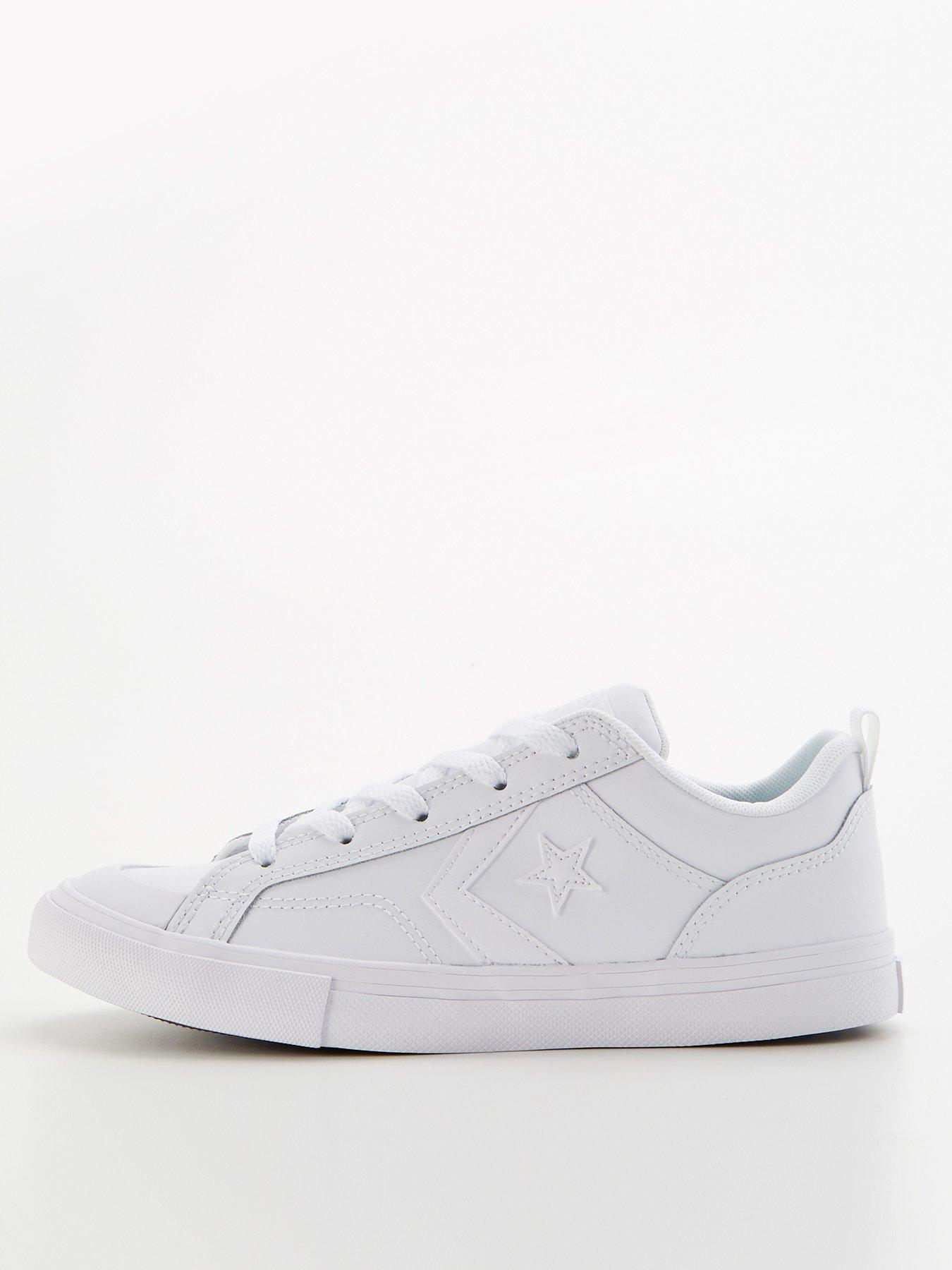 undefined Junior Boys Pro Blaze Strap Foundational Leather Ox Trainers - White/White