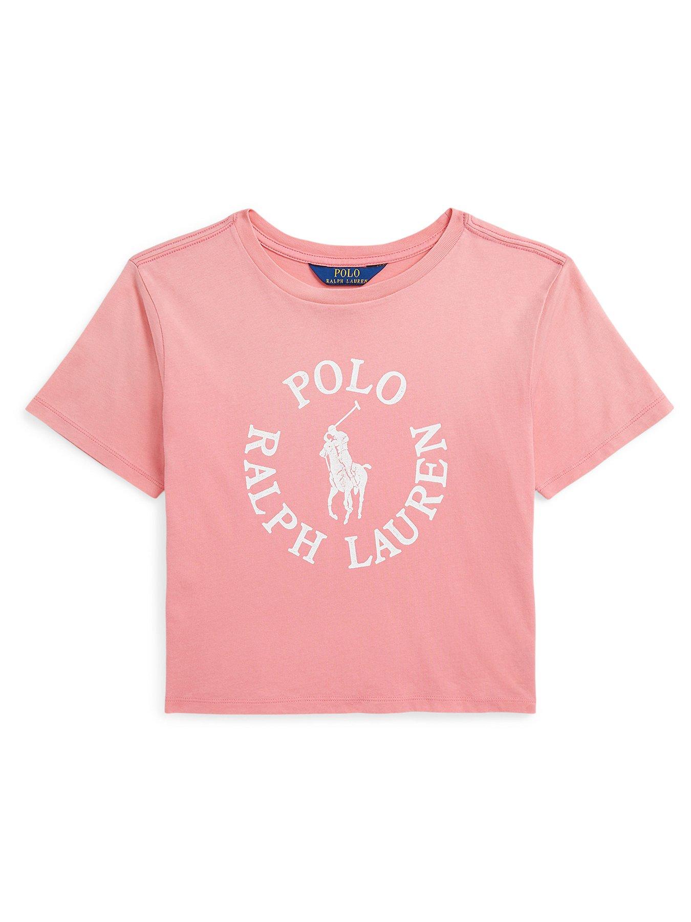 white shirt with pink graphic
