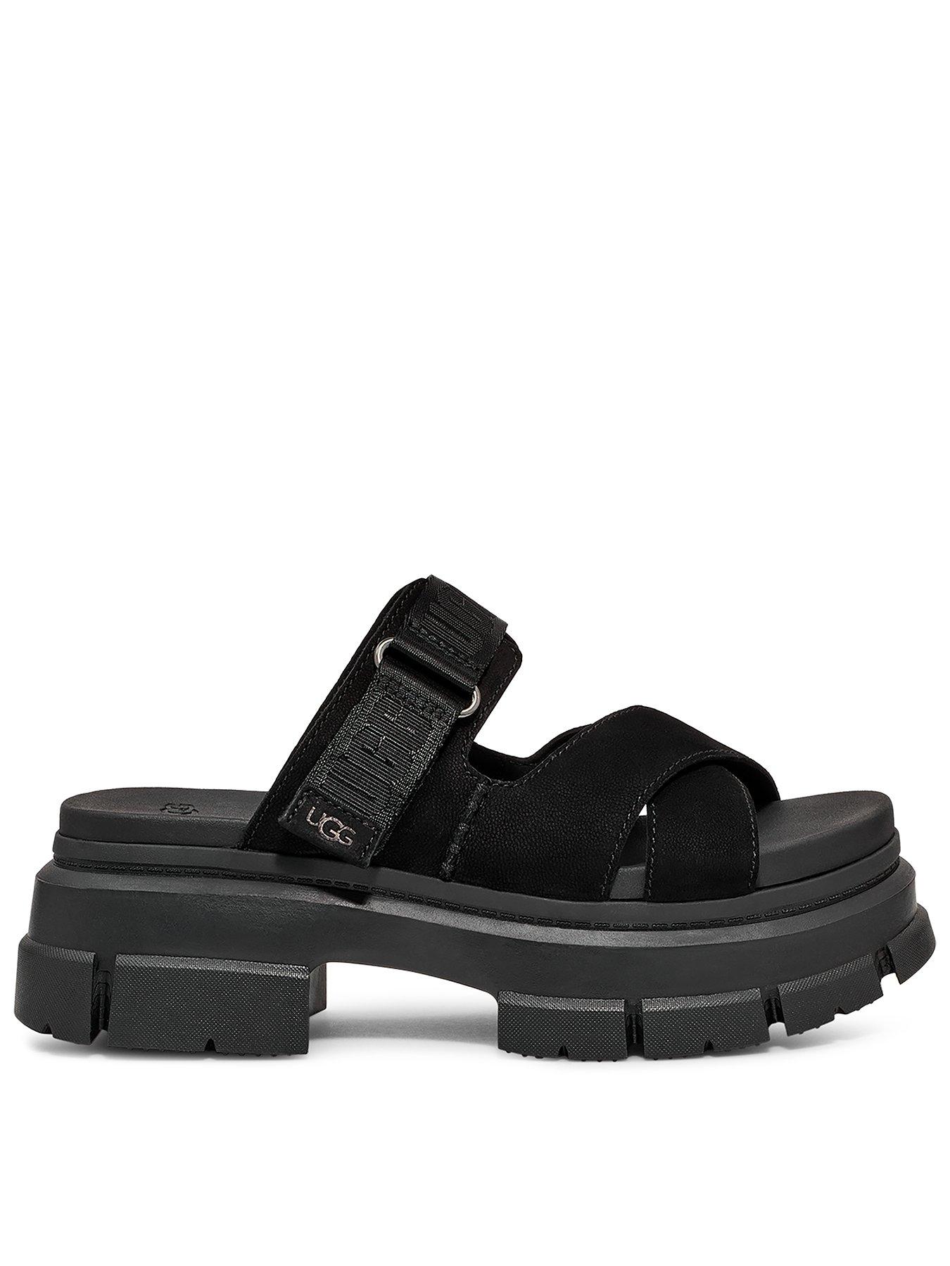 Black grey and white ugg slides best sale