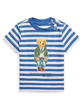 Ralph Lauren Baby Boys Stripe Bear Short Sleeve T-Shirt - New England Blue