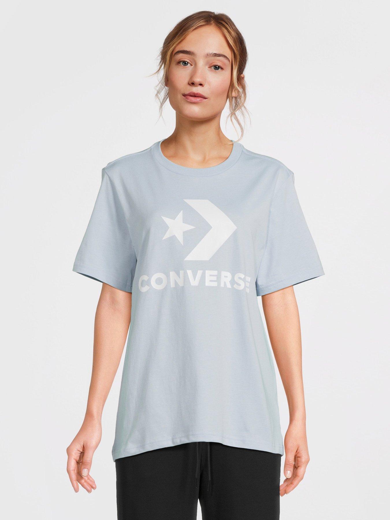 Converse Gender Free Star Chevron Logo T-shirt - Light Blue, Light Blue, Size M, Women
