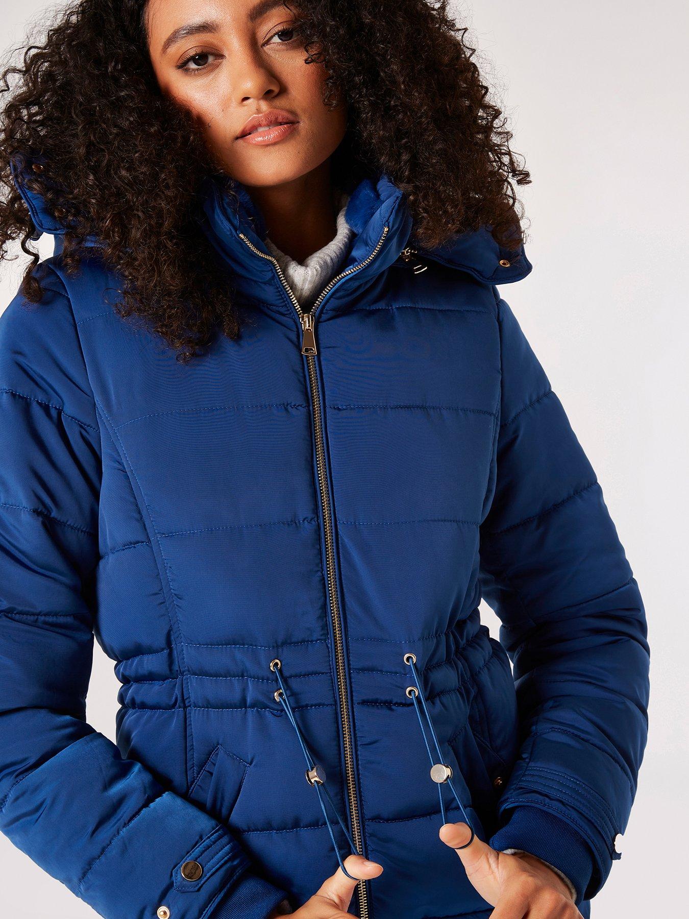 Fur Lined Rem Hood Puffer Jacket - Navy