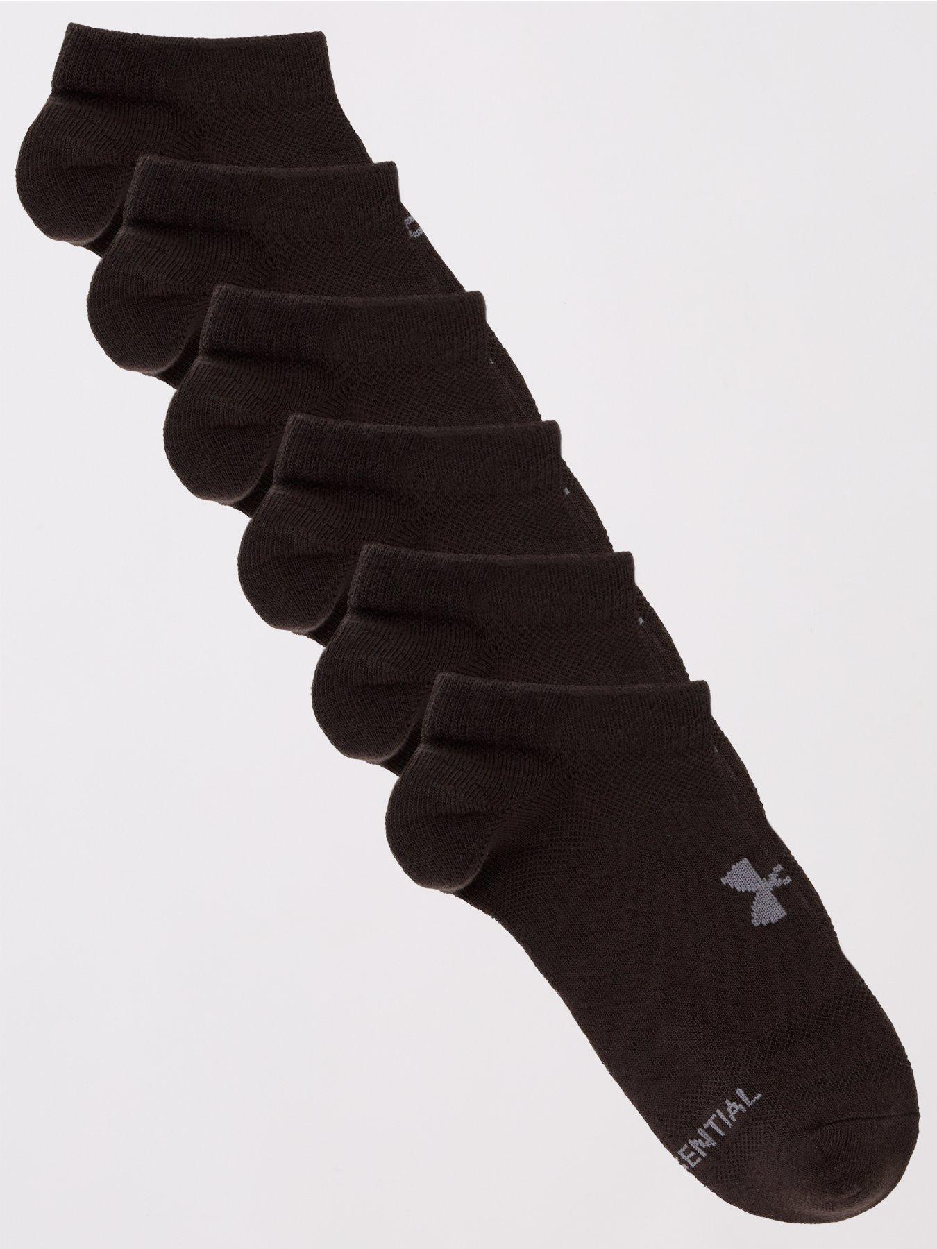 UNDER ARMOUR 6 Pack of & Men's Essential No Show & Socks, Black / Black / Castlerock, Size L, Men