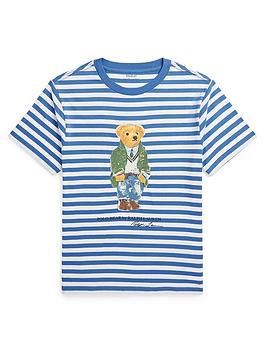 Ralph Lauren Boys Bear Stripe Short Sleeve T-Shirt - New England Blue