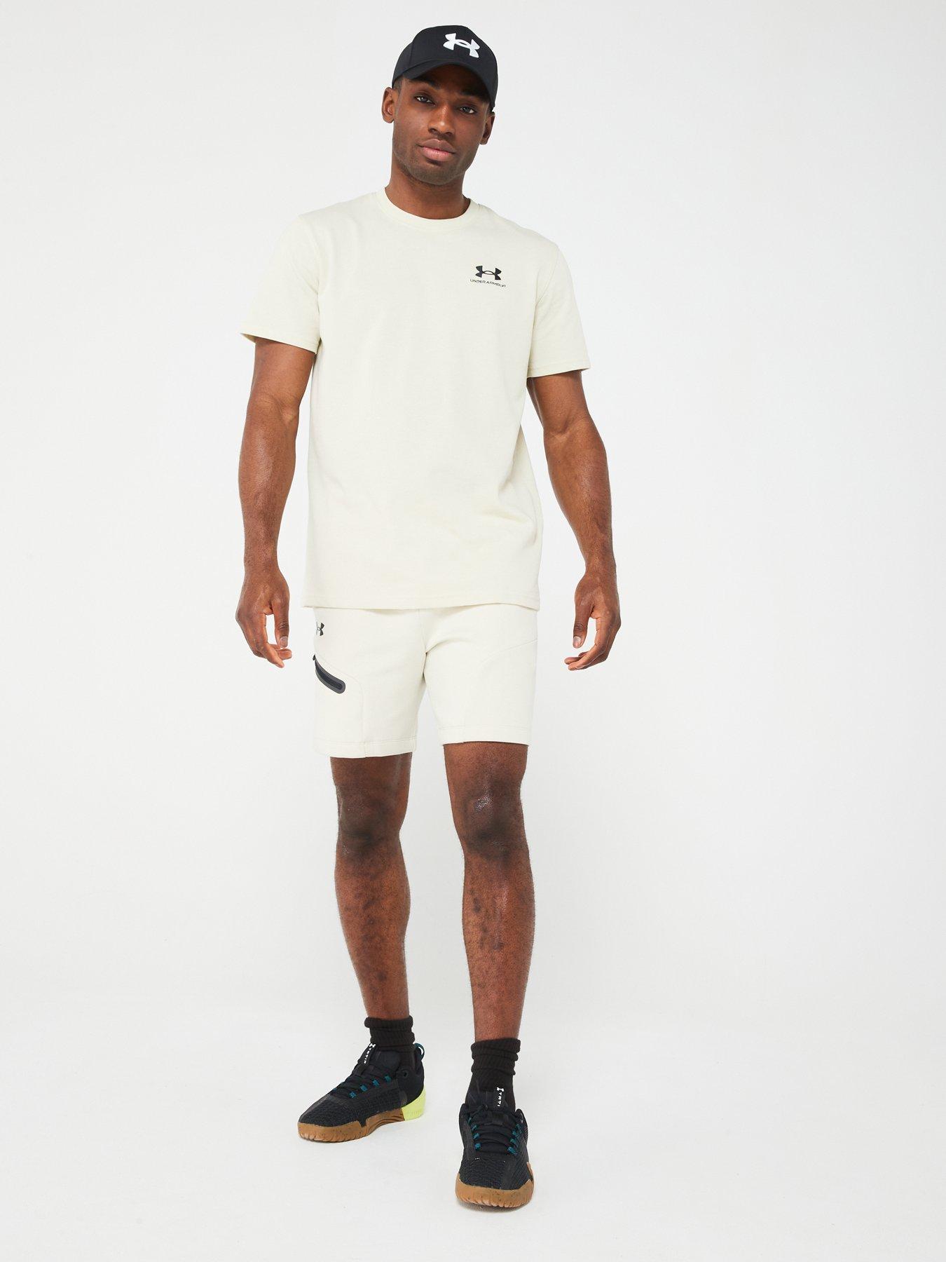 Image 3 of 5 of UNDER ARMOUR Men's Training Logo Embossed Heavyweight T-Shirt - Cream