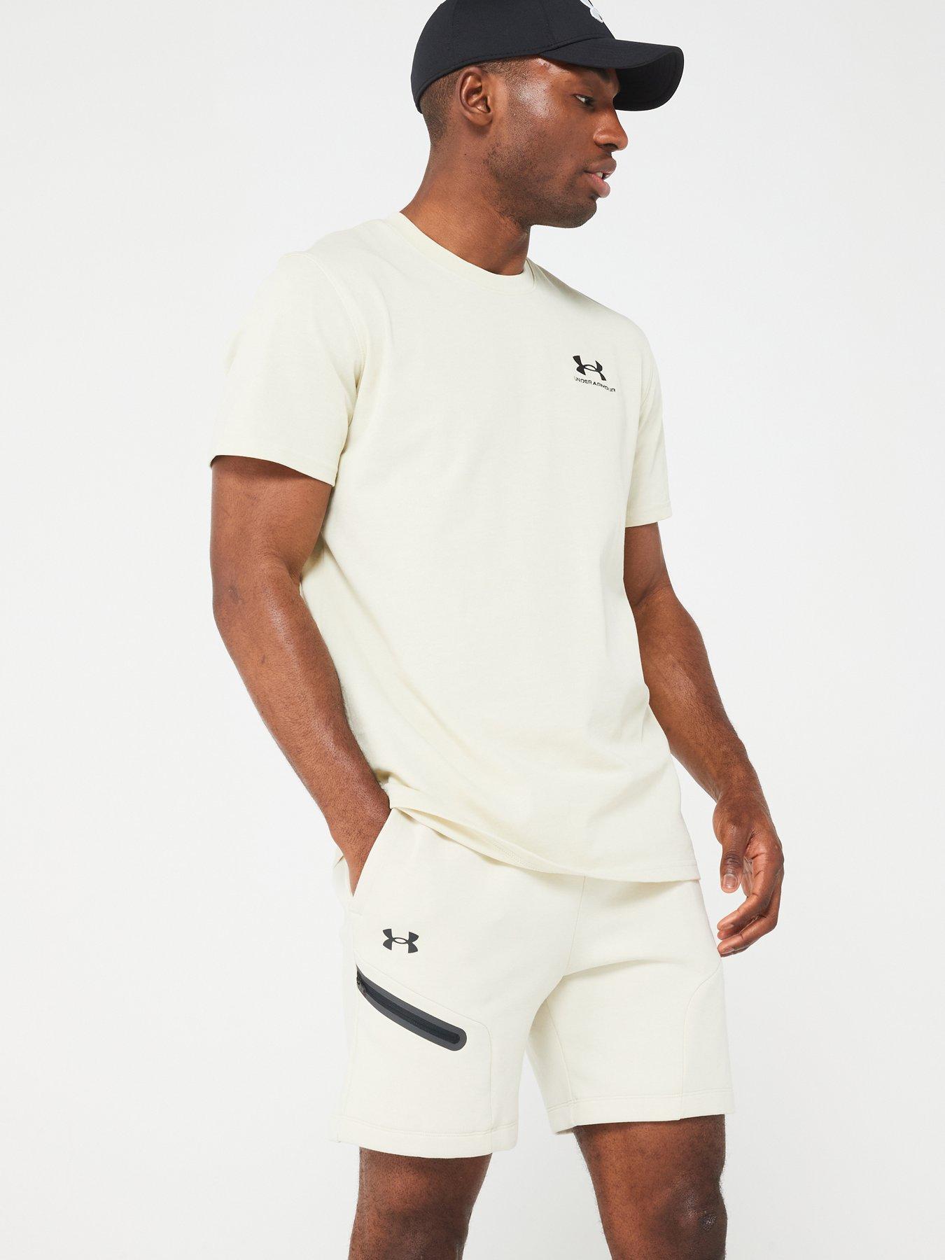 Image 4 of 5 of UNDER ARMOUR Men's Training Logo Embossed Heavyweight T-Shirt - Cream