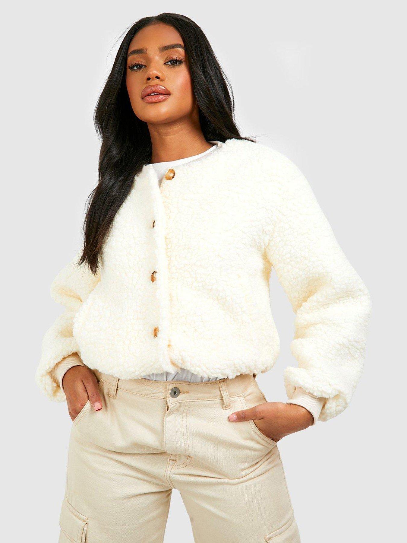 Boohoo Teddy Faux Fur Bomber Jacket White Very