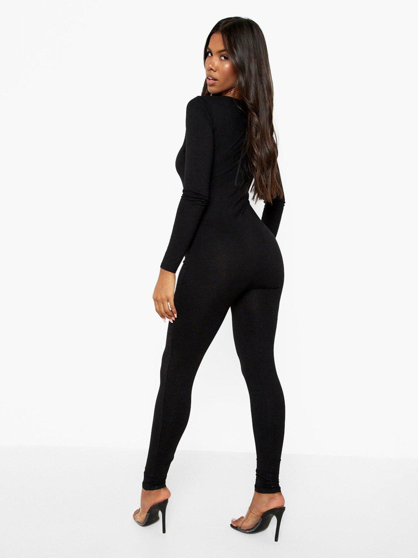 Boohoo Basic Long Sleeve Scoop Neck Unitard - Black | Very.co.uk