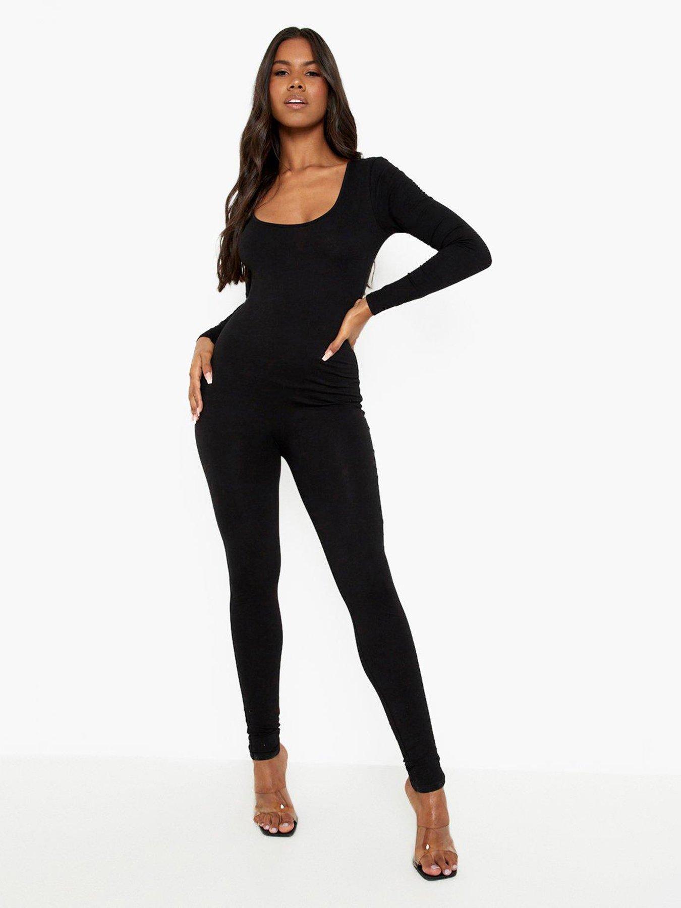 Boohoo Basic Long Sleeve Scoop Neck Unitard - Black | Very.co.uk