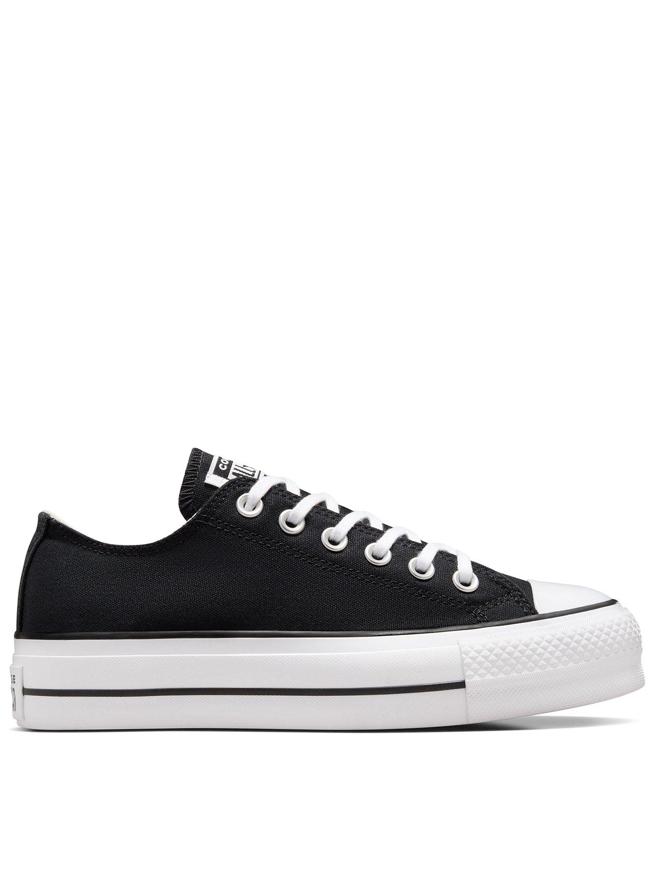 Converse Womens Lift Wide Foundation Ox Trainers - Black/Black, Black/Black, Size 8, Women