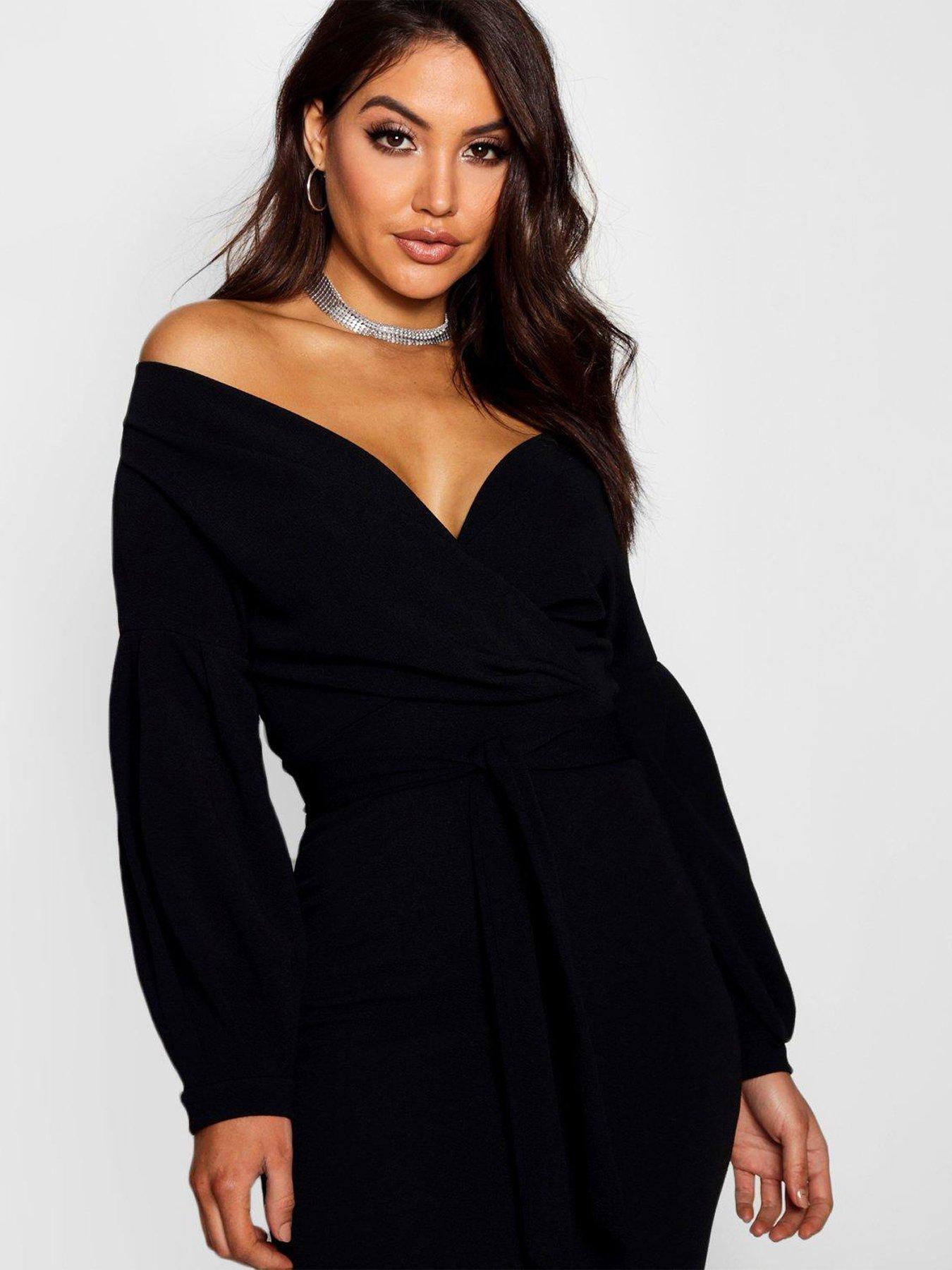 Off the shoulder wrap best sale midi dress