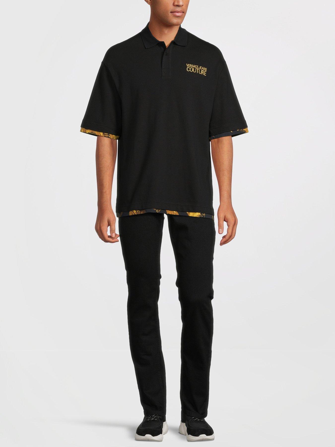 Image 3 of 5 of Versace Jeans Couture Baroque Relaxed Fit Polo Shirt - Black