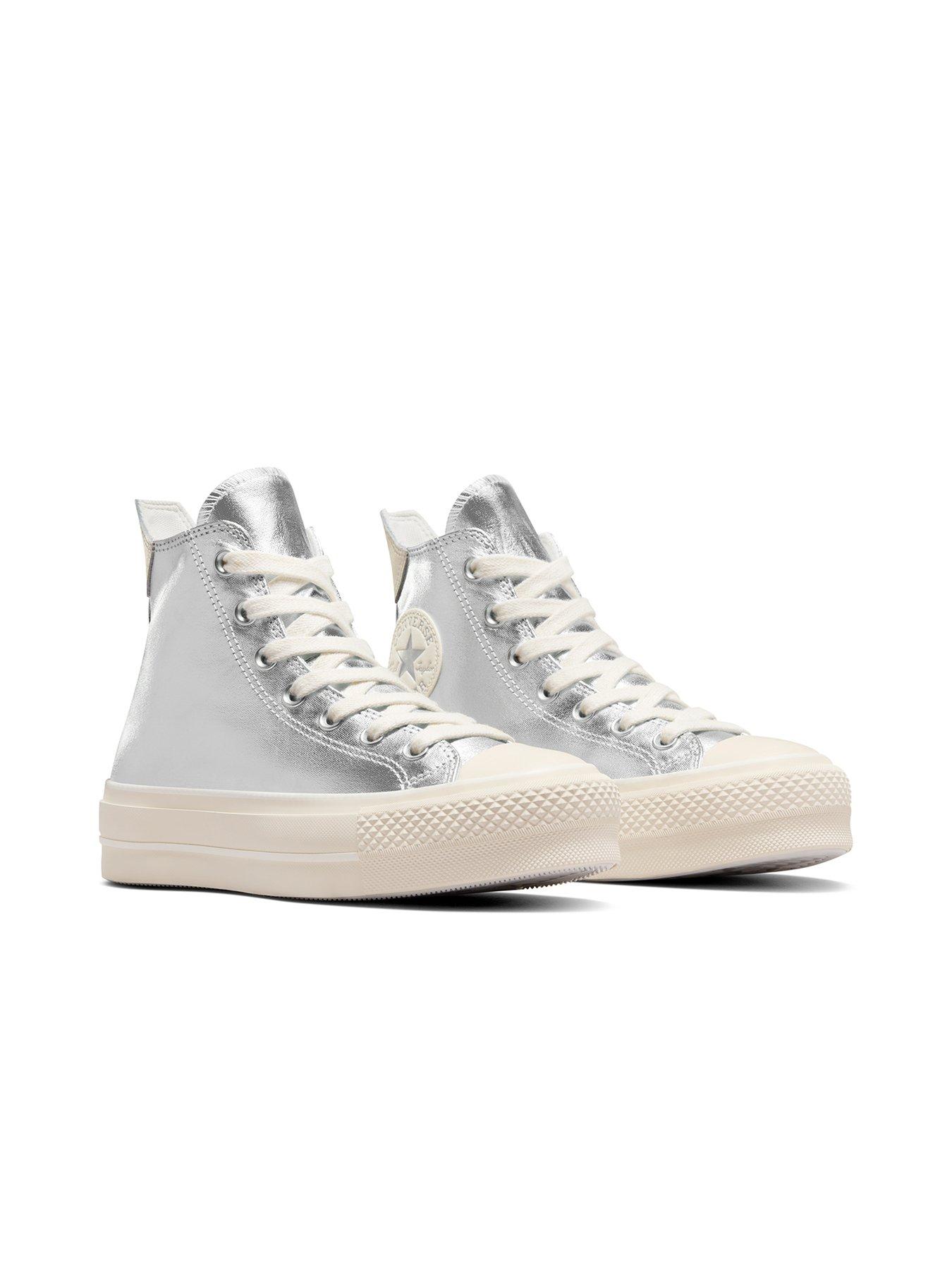 Silver converse high tops deals