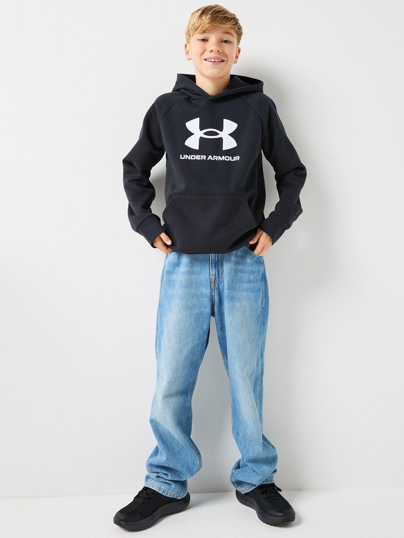 UNDER ARMOUR Junior Boys Rival Fleece Hoodie Black/White Very