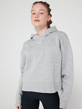 under armour junior girls rival fleece crop hoodie - grey/white