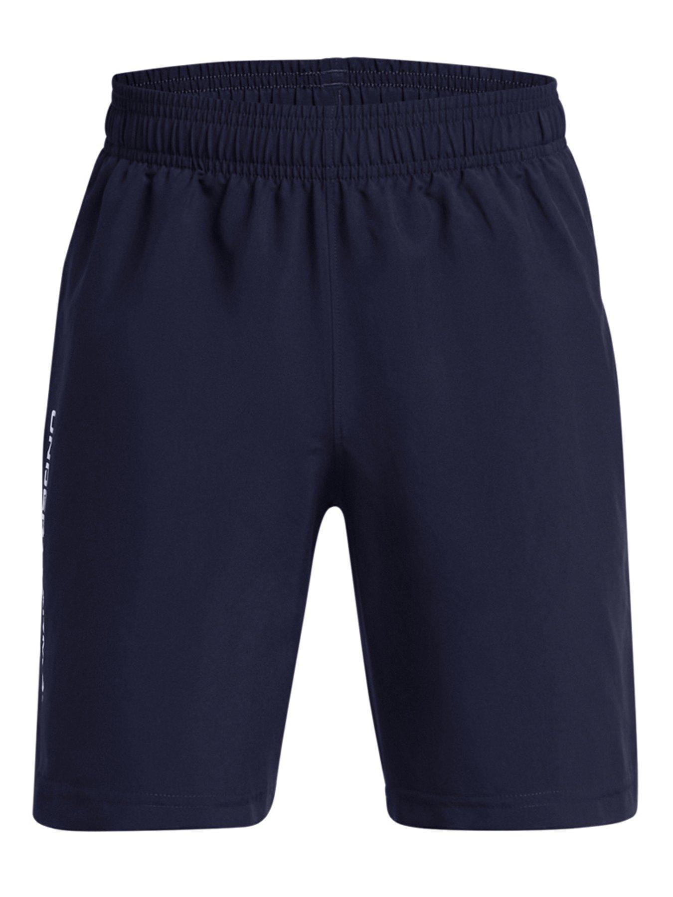 UNDER ARMOUR Junior Boys Woven Wordmark Shorts Navy White Very