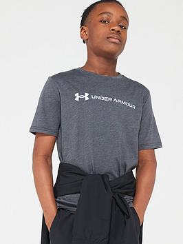 under armour junior boys logo wordmark short sleeve t-shirt - grey/white