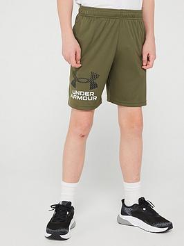 under armour junior boys tech logo shorts - green/black
