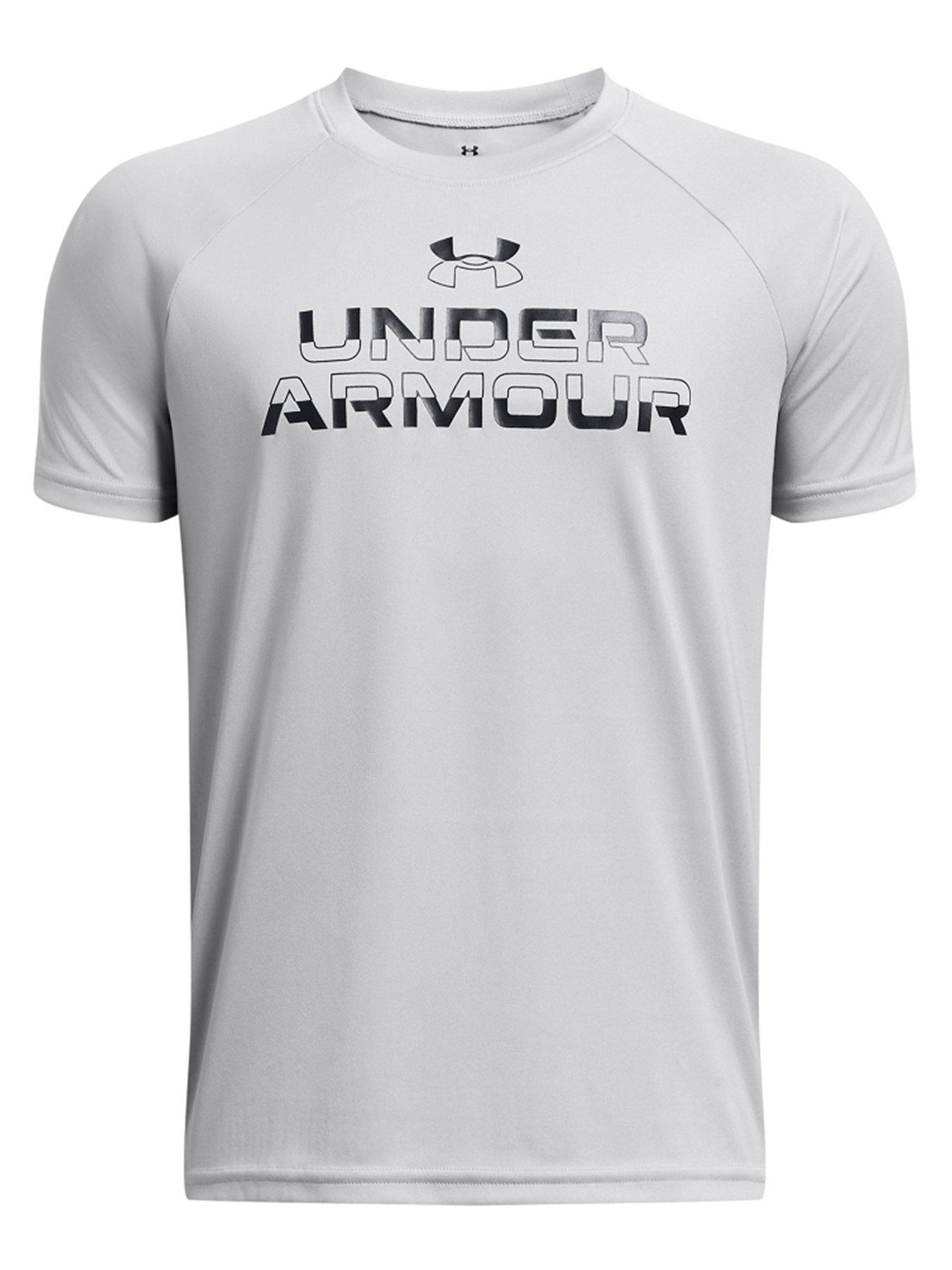 UNDER ARMOUR Junior Boys Tech Split Wordmark T-Shirt - Grey/Black