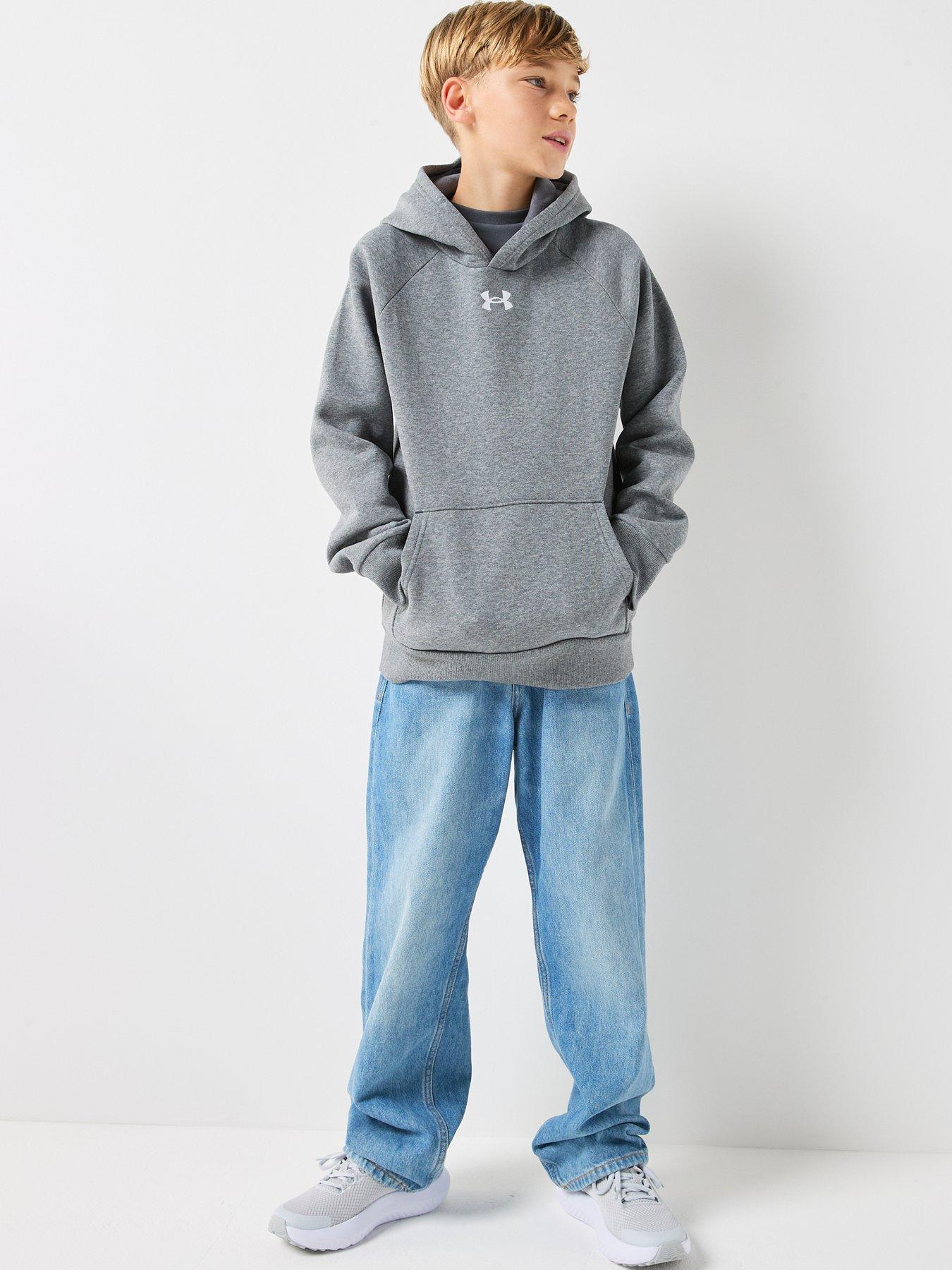 UNDER ARMOUR Junior Boys Rival Fleece Hoodie Grey/White Very