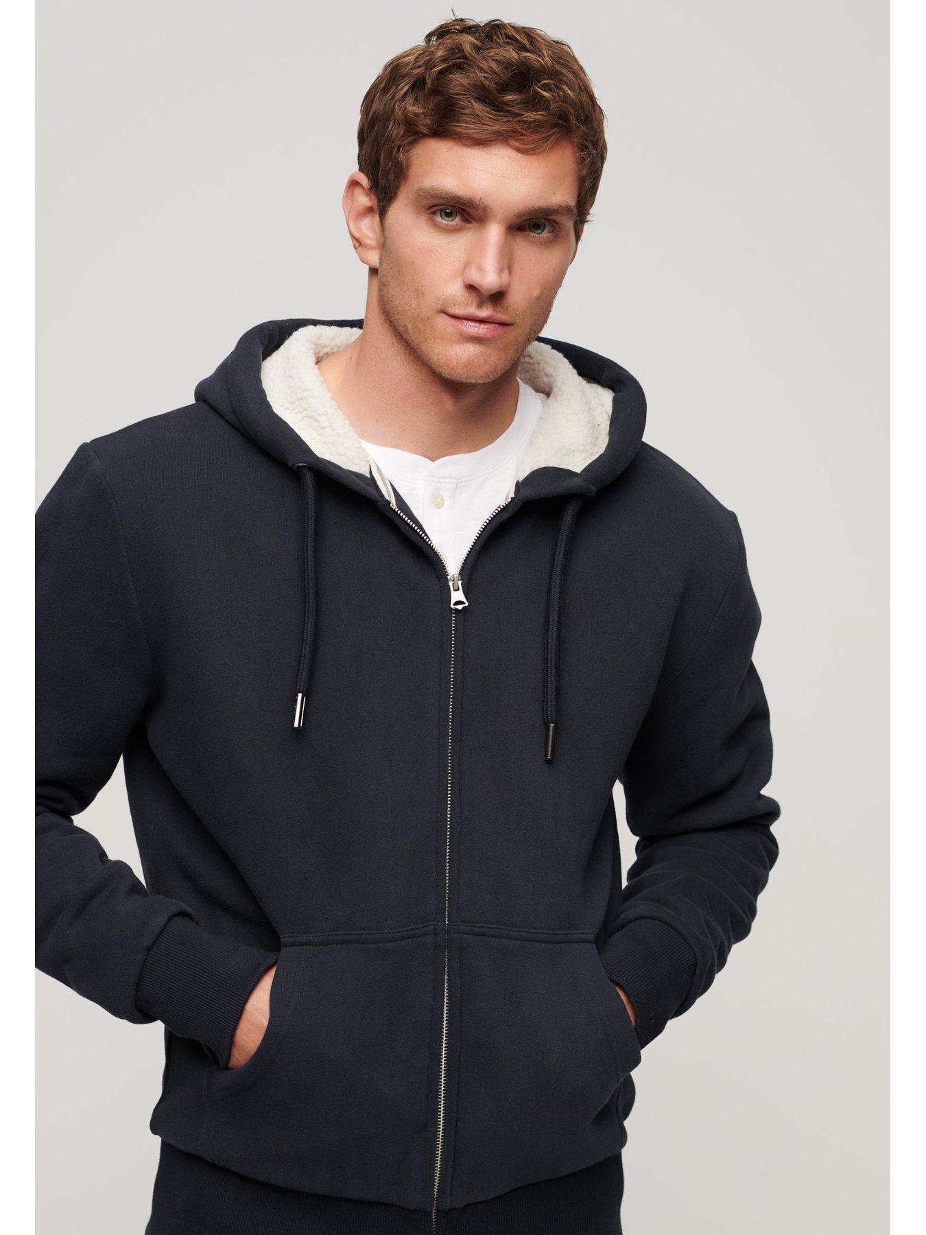 Superdry Essential Borg Lined Zip Up Hoodie - Navy | very.co.uk