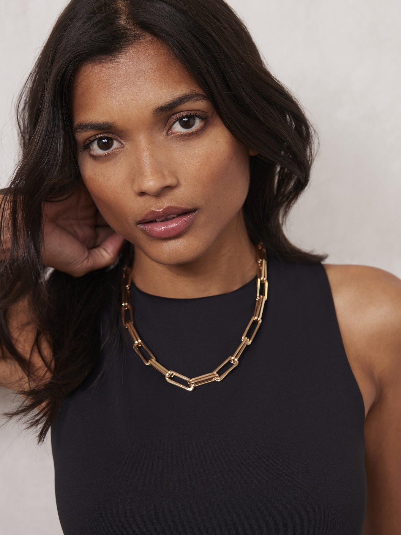 Image 2 of 3 of Mint Velvet Gold Tone Square Link Necklace
