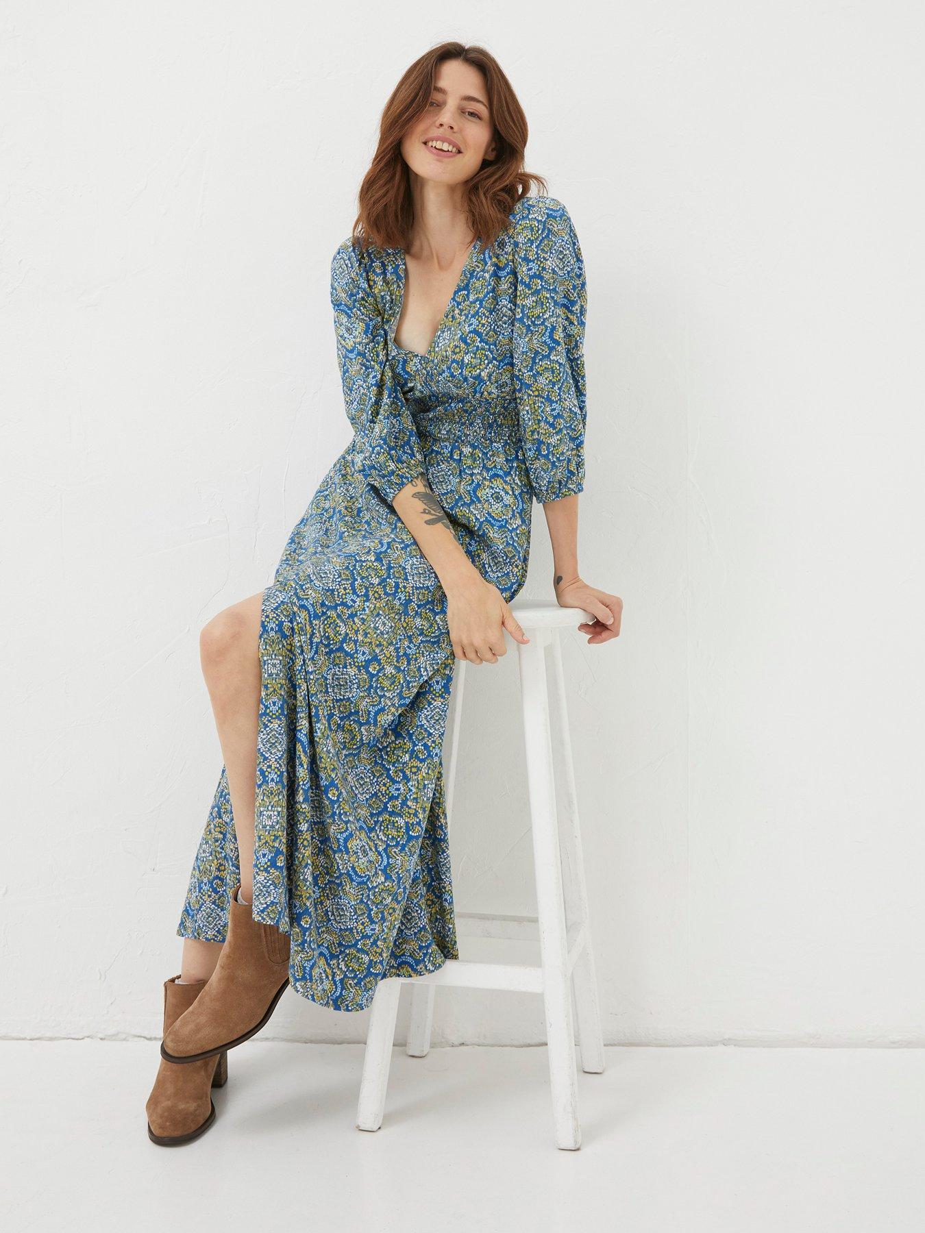 Fatface Rene Aztec Texture Midi Dress - Blue