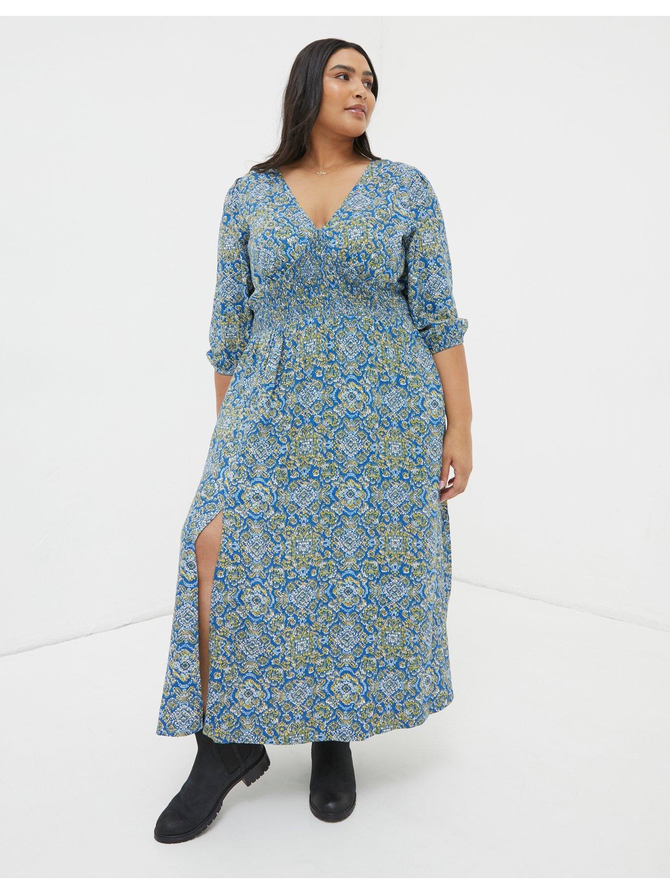 FatFace Rene Aztec Texture Midi Dress Blue Very