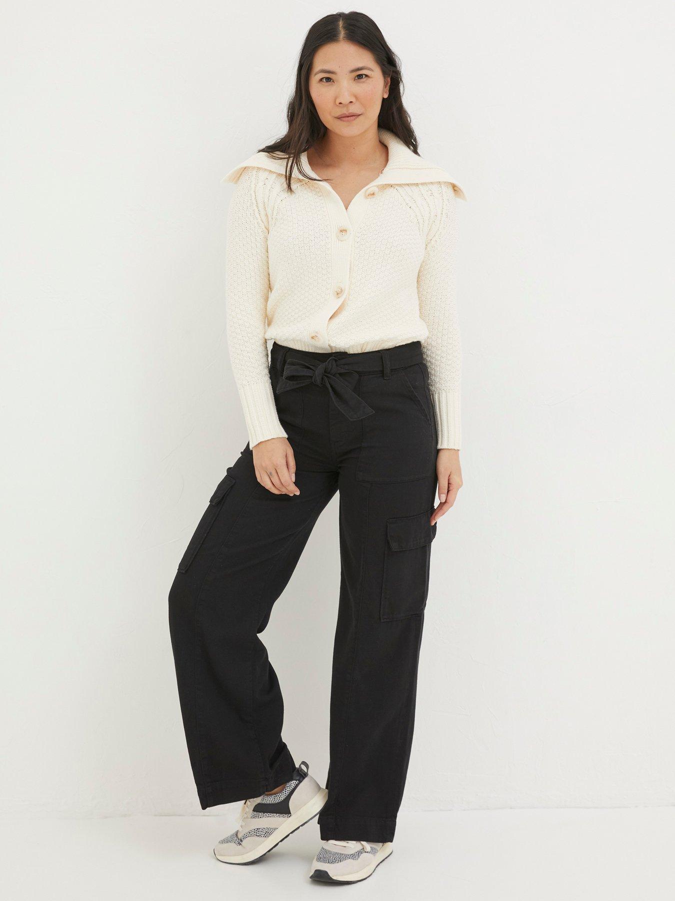 Black belted cargo sales trousers