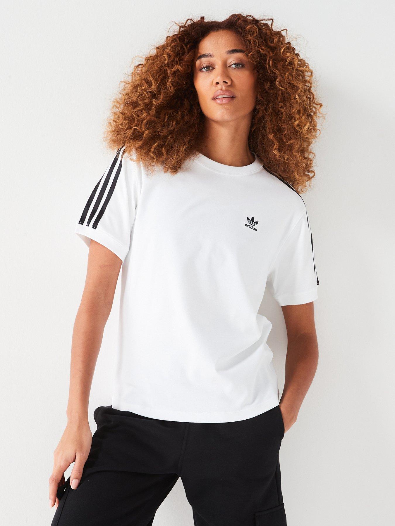 adidas Originals Womens 3 Stripe T Shirt White Very