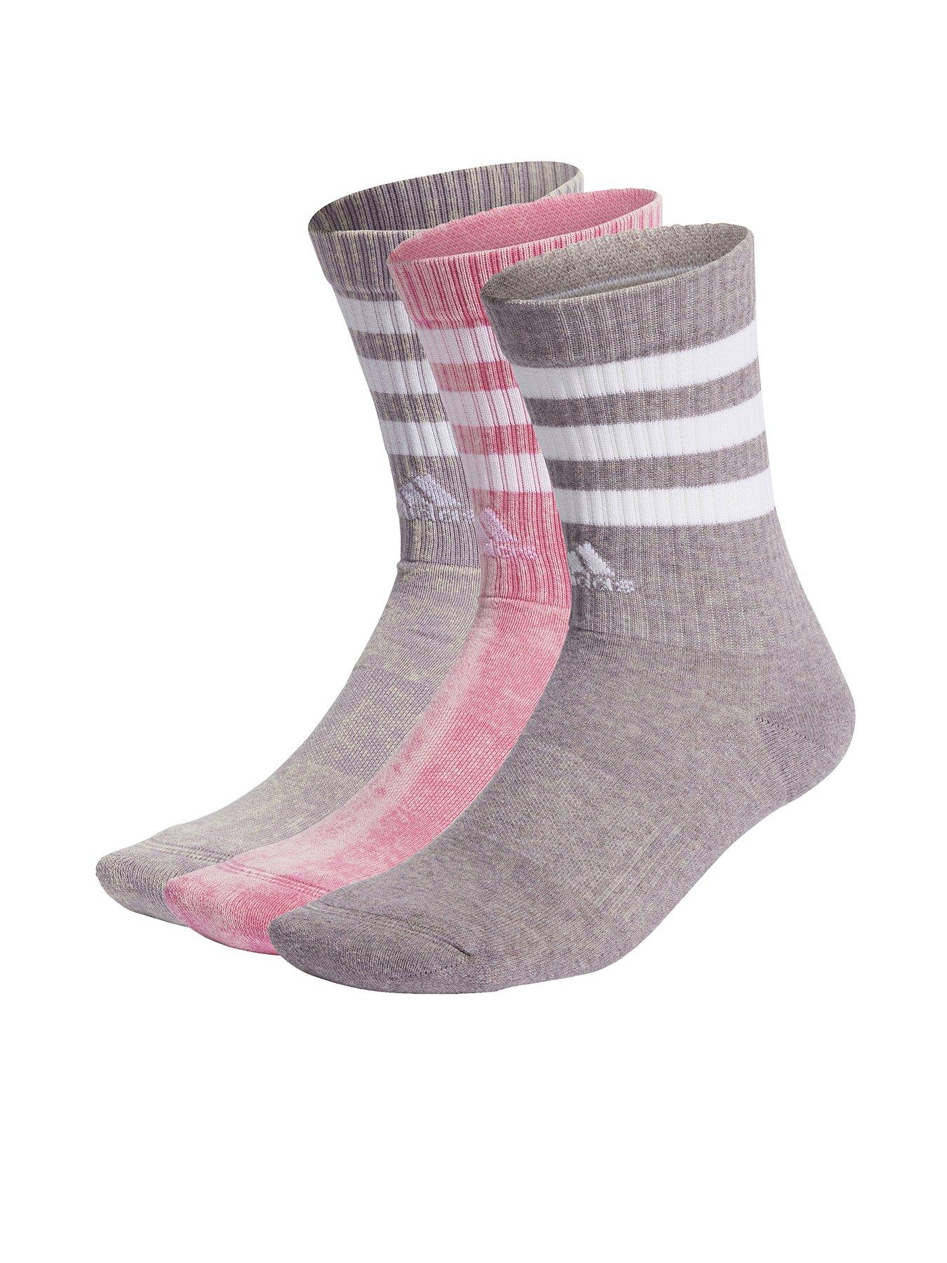 adidas Sportswear Women's 3 Pack 3 Stripe Crew Socks - Pink Multi, Pink, Size S, Women