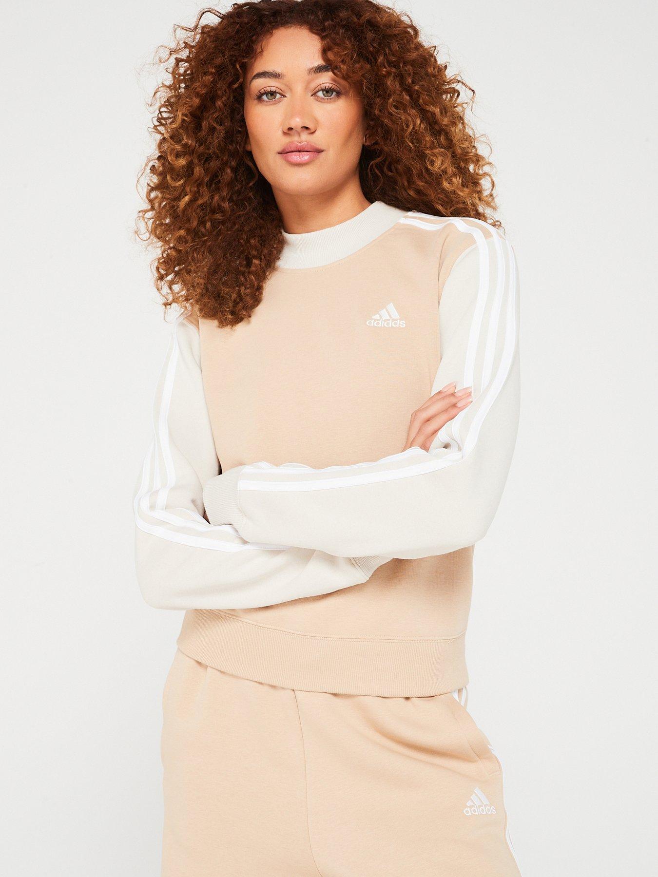 adidas Sportswear Women's 3 Stripe Colourblock Crew Sweat - Beige