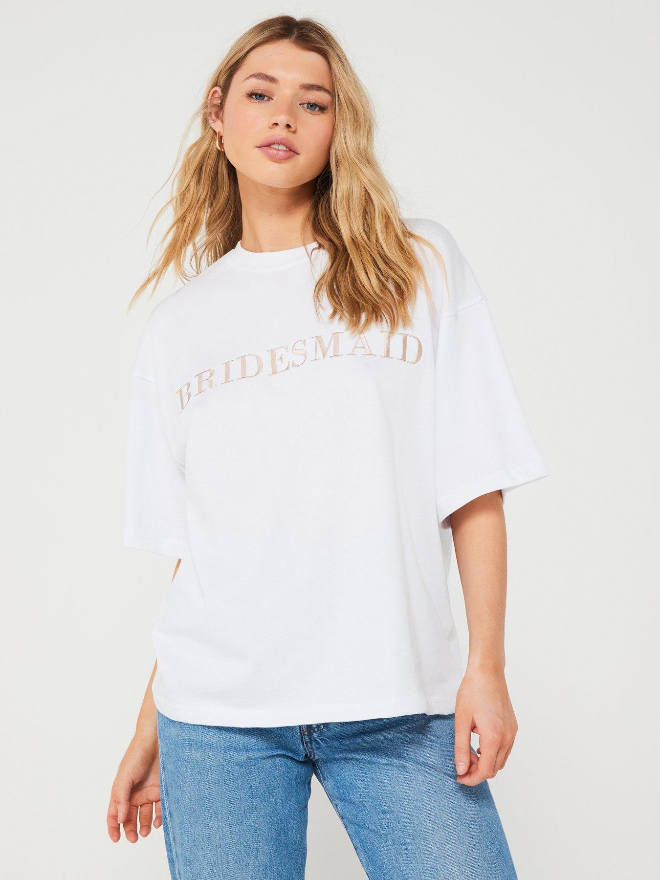 Six Stories Bridesmaid Embroidered Tee - Champagne | Very.co.uk