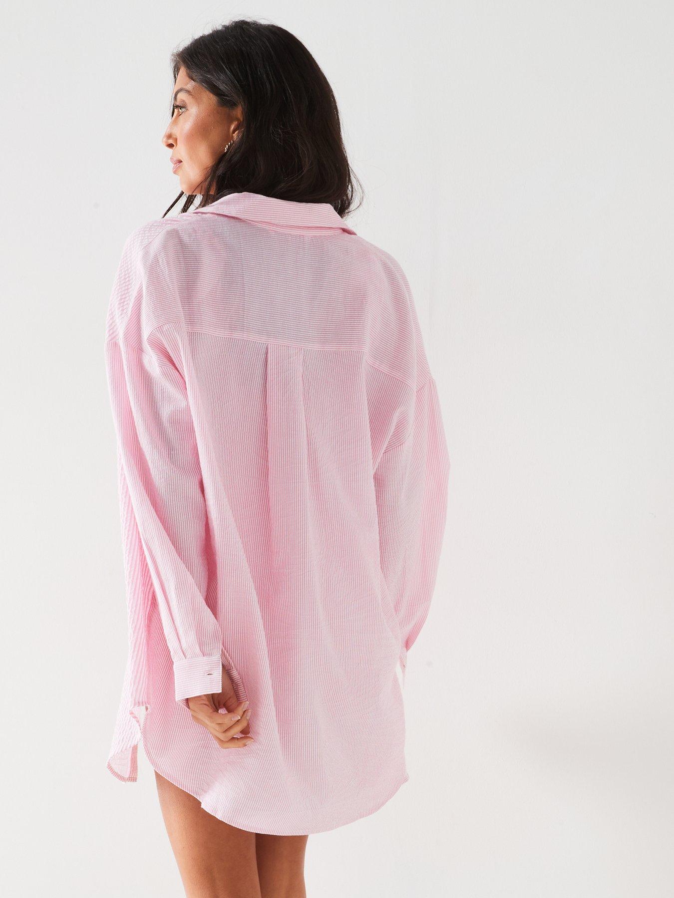 Image 2 of 6 of V by Very Seersucker Stripe Oversized Beach Shirt - Pink