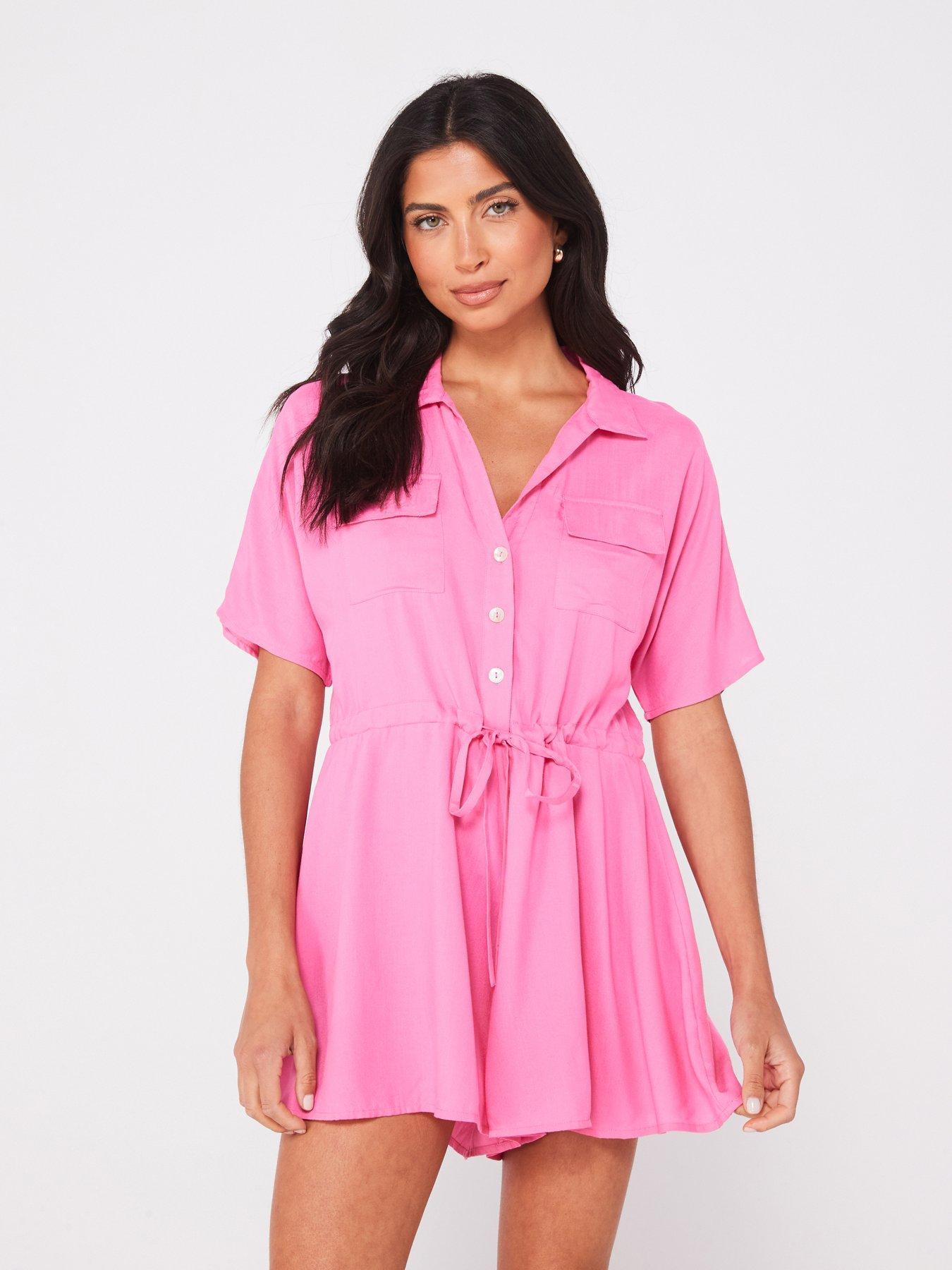 undefined Tie Waist Floaty Playsuit - Pink