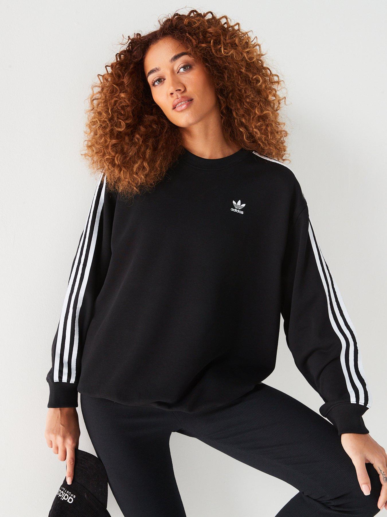 adidas Sportswear Womens 3 Stripe Oversized Crew Sweat Black White Very