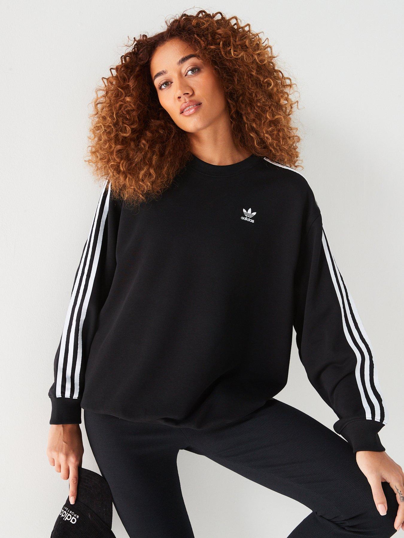 undefined Womens Oversized 3 Stripe Crew Sweat - Black