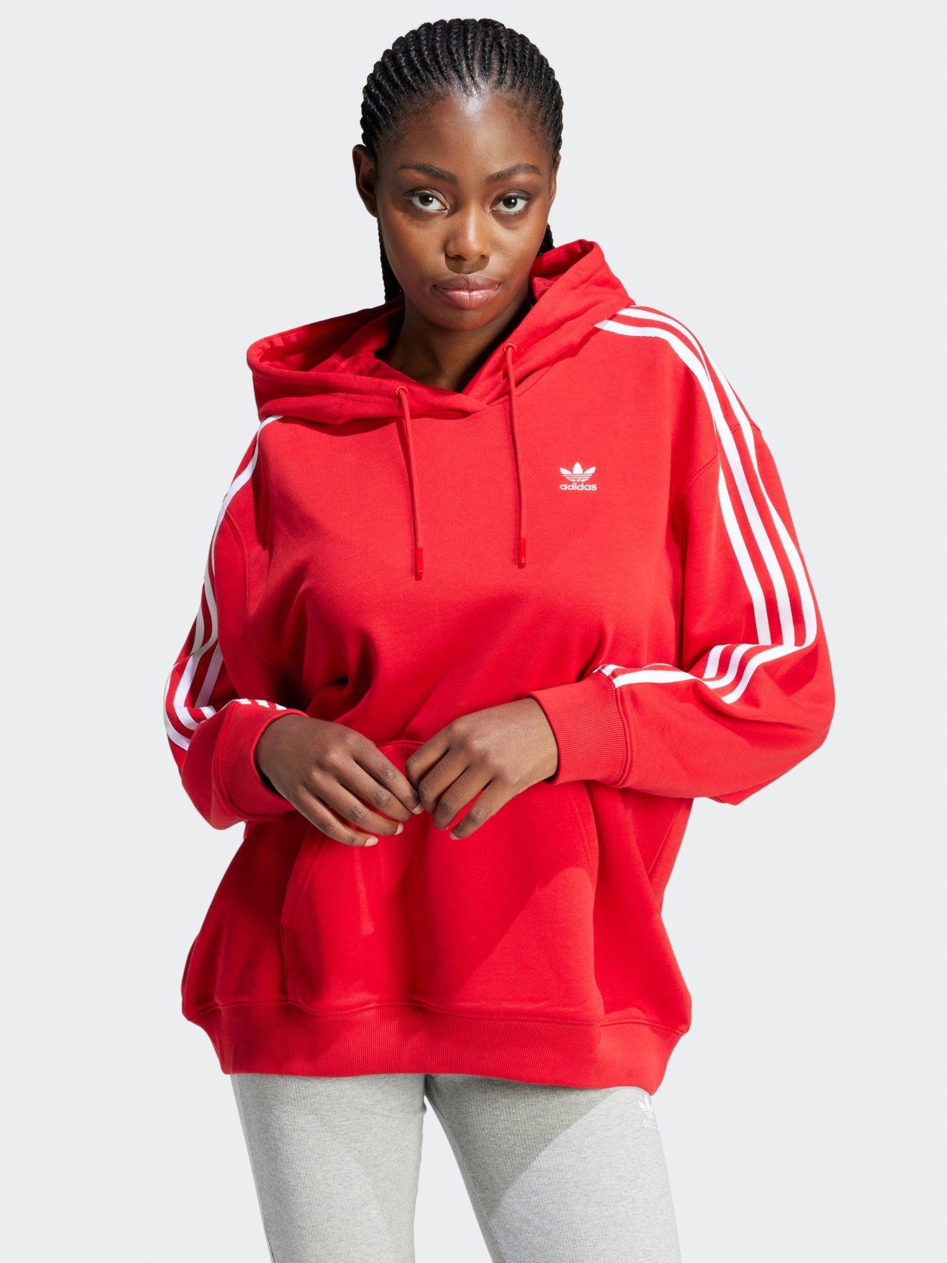 Red adidas clearance 3 stripe hoodie