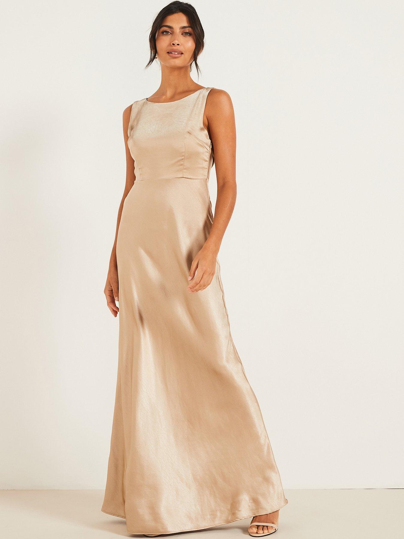 Champagne satin dress bridesmaid best sale