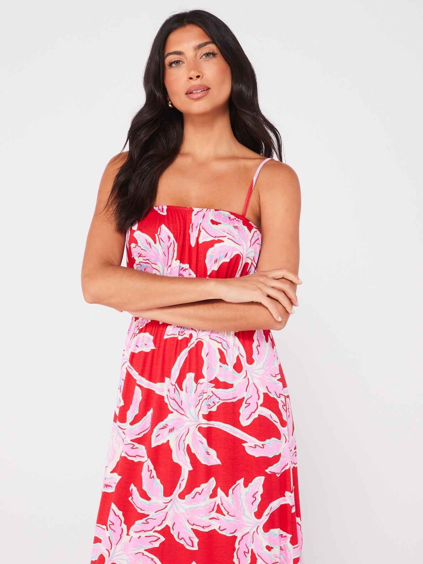 Everyday Elastic Ruched Channel Maxi Beach Dress - Red | Very