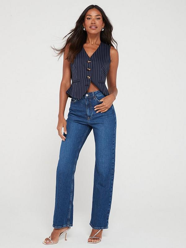 V by Very Wide Leg Jeans With Stretch - Dark Wash | Very.co.uk