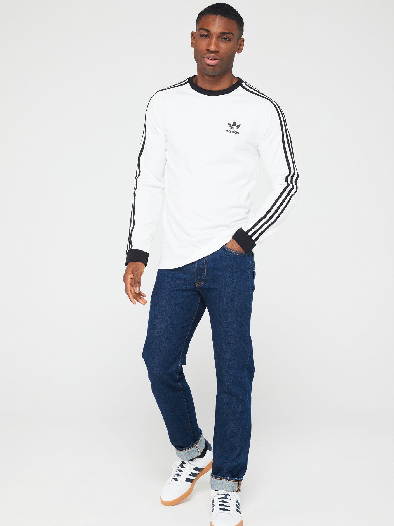 Adidas originals white three stripe long sleeve t-shirt sale